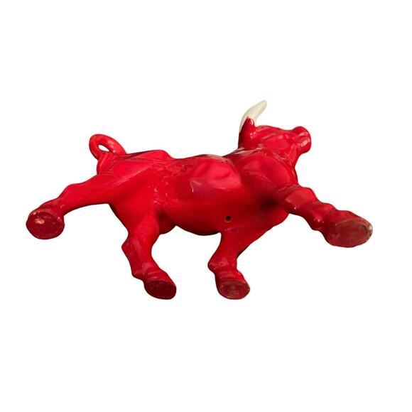 Vintage 1960's Mid Century Modern Ceramic Red Bull Figurine Japan - Picture 8 of 10